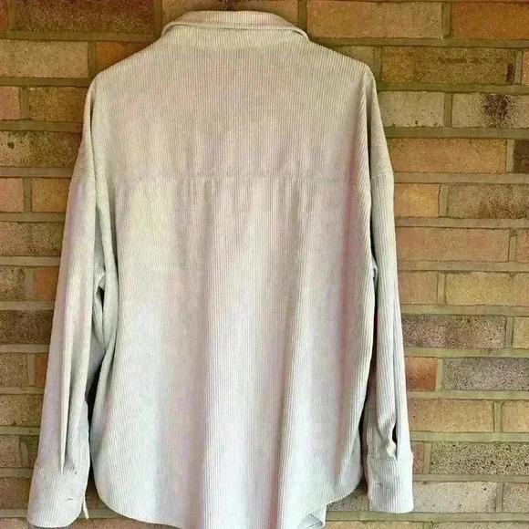 Amazon cozy fall long sleeve cream corduroy button front shacket L - Picture 5 of 6